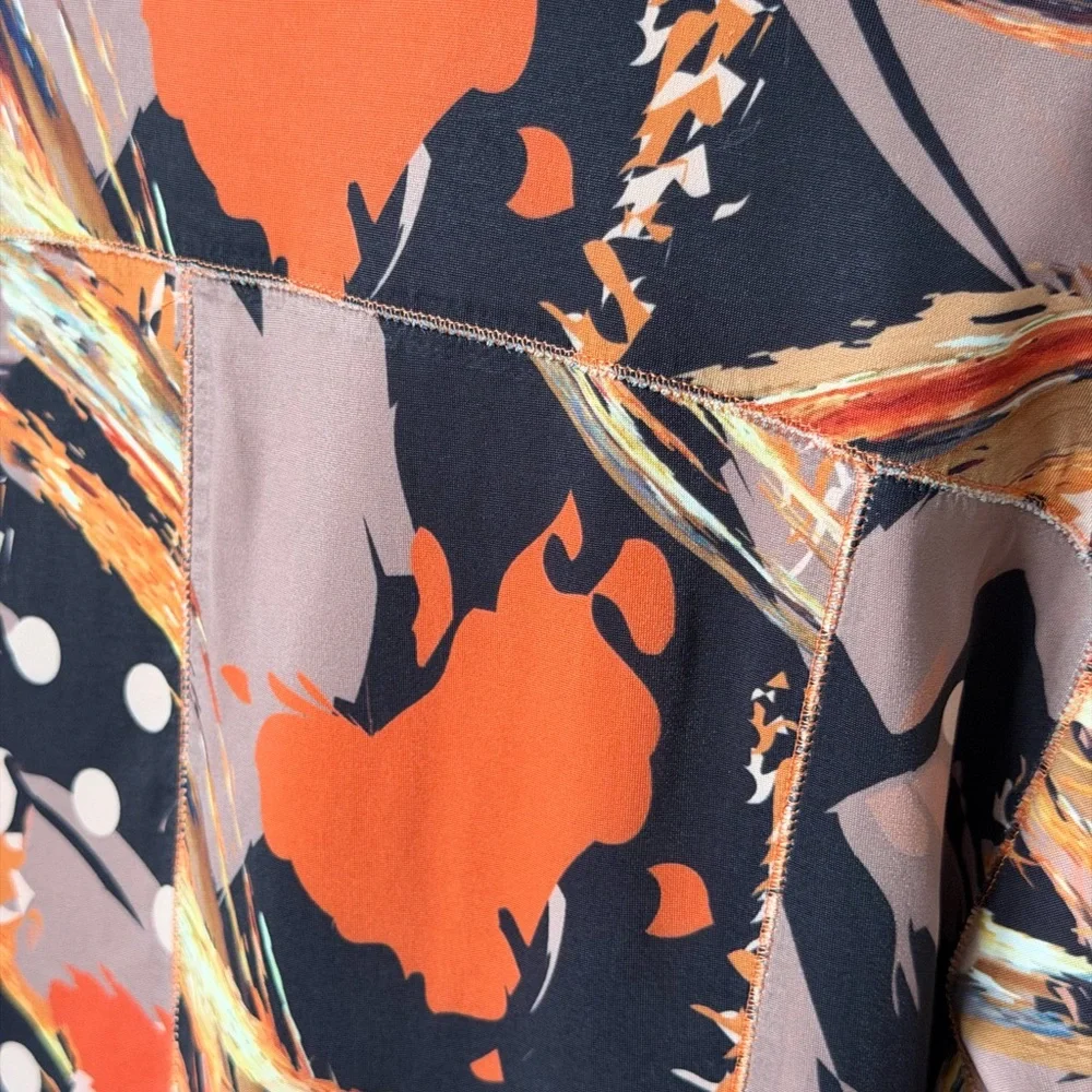 KIRCILAR Reversible Ultra Soft Leather Jacket Orange Abstract Print - 4 / L